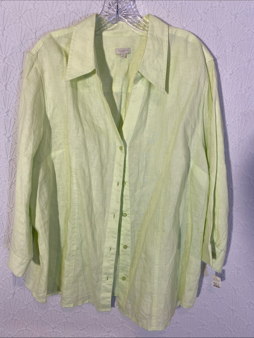 Talbots Light Lime Green Linen Button-Down Shirt